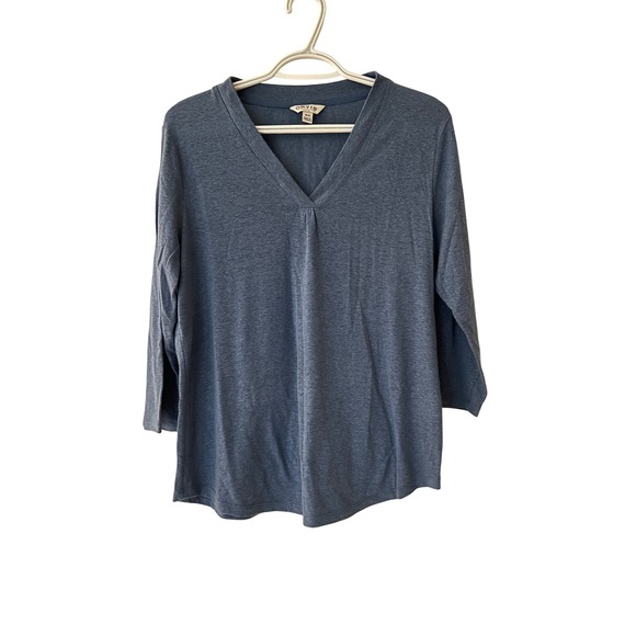 Orvis Tops - Orvis Classic Collection Womens Blue Linen Blend V-Neck‎ 3/4 Sleeve Top Medium